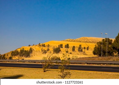 Johannesburg, South Africa, September 11, 2011, Gold Mining Dumps Of Waste Material Next To The Motorway