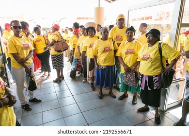 Johannesburg, South Africa - September 17, 2015: African Community Members Outside Town Hall Meeting