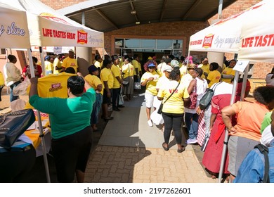 Johannesburg, South Africa - September 17, 2015: African Community Members Outside Town Hall Meeting