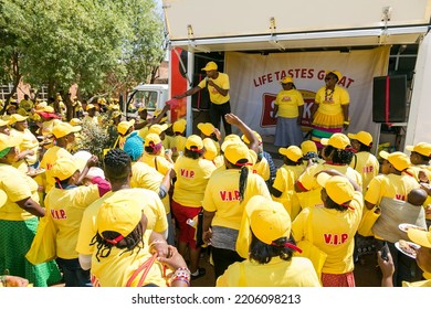 Johannesburg, South Africa - September 17, 2015: African Community Members Outside Town Hall Meeting