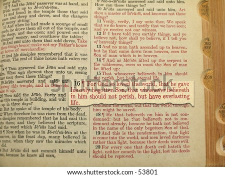 John 3:16 in close up imposed upon page in Bible