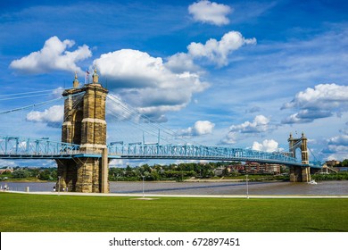 John A. Roebling Suspension Bridge at Cincinnati, Ohio. - Powered by Shutterstock