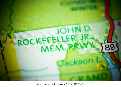 John D. Rockefeller Jr. Memorial Parkway. Wyoming. USA On A Map.