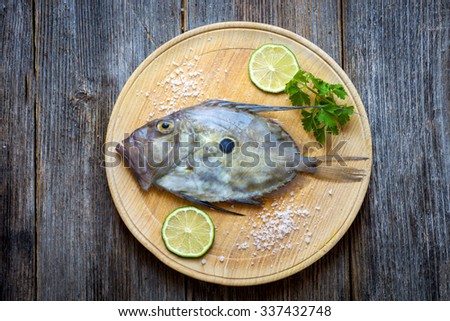 Image, Stock Photo Raw John Dory fish in metal tray