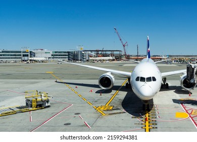JOHN F. KENNEDY INTERNATIONAL AIRPORT, QUEENS, NEW YORK, USA – April 29, 2022: Ground operations at JFK Airport, North America’s busiest international air passenger gateway.