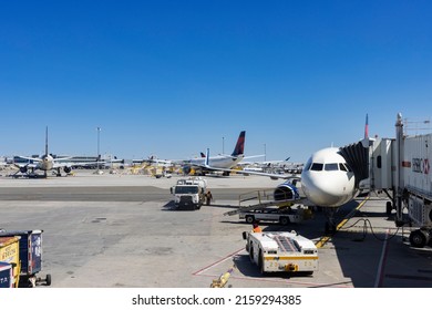 JOHN F. KENNEDY INTERNATIONAL AIRPORT, QUEENS, NEW YORK, USA – April 29, 2022: Ground operations at JFK Airport, North America’s busiest international air passenger gateway.