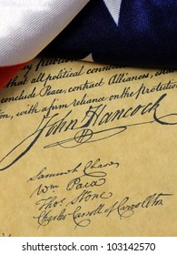 John Hancock - United States of America Constitution and USA Flag