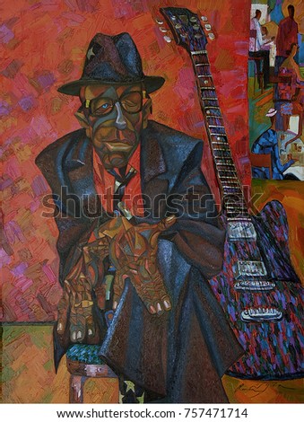 JOHN LEE HOOKER,  famous musicians, celebrities of jazz,oil painting, artist Roman Nogin, series 