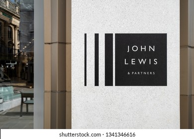 John Lewis sign and branding in Cheltenham, UK. March 2019