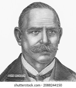 John Monash Portrait From Australian 100 Dollar 2020 Banknotes. 