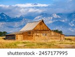 The John Moulton Barn and the Teton Range at Grand Teton National Park in Northwestern Wyoming, USA