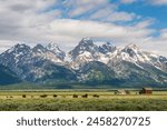 The John Moulton Barn and the Teton Range at Grand Teton National Park in Northwestern Wyoming, USA