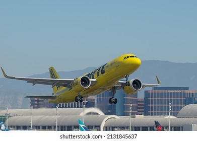 John Wayne Airport, California, USA - February 19, 2022: image of Spirit Airlines Airbus A320-271N with registration N902NK shown airborne.