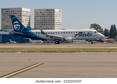 John Wayne Airport, California, USA - February 19, 2022: image of Alaska Horizon Embraer ERJ-175LR with registration N646QX shown taxiing.
