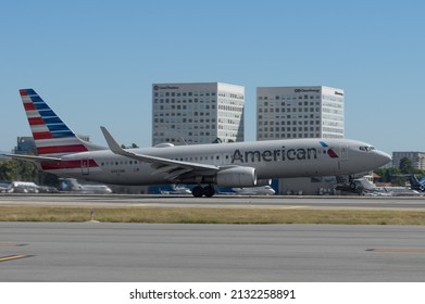 John Wayne Airport, California, USA - February 19, 2022: image of American Airlines Boeing 735-823 with registration N965NN shown taking off.