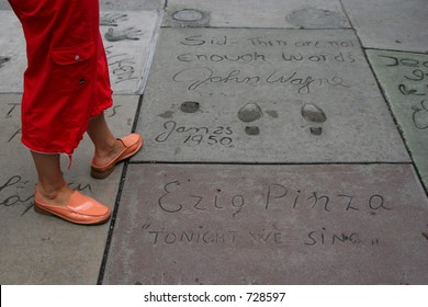 John Wayne's boot prints from 1950 at Grauman's Chinese Theater on Hollywood Boulevard in Hollywood, California.