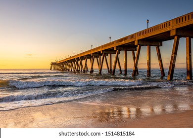 Johnnie Mercers Fishing Pier at sunrise in Wrightsville Beach east of Wilmington,North Carolina,United State.