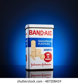 Johnson & Johnson Band Aid Vintage Tin Box. Editorial.