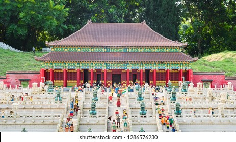 Johor Bahru,Malaysia-18 NOV 2018:Chinese Style Palace Lego Toy Model Display In Malaysia Legoland Park