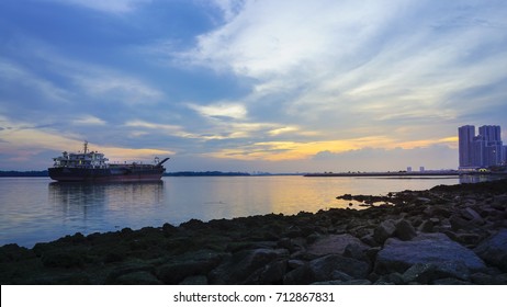 JOHOR BAHRU,MALAYSIA-SEPTEMBER 9 2017:Vessel Moored At Tebrau Straits 