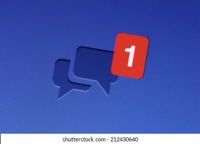 Johor, Malaysia - Jun 17, 2014: Facebook Message Icon On Computer Monitor, Facebook Is A Popular Free Social Networking Website In The World, Jun 17, 2014 In Johor, Malaysia.