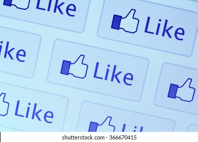Johor, Malaysia - Mar 9, 2015: The Facebook Like button is a feature that allows users to show their support for pictures, wall posts, statuses, or fan pages, Mar 9, 2015 in Johor, Malaysia.

