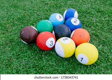 Johor,Malaysia - February 12,2020 : Outdoor Game Types For Family Day Event. Giant Soccer, Giant Snooker And Inflatable Game 