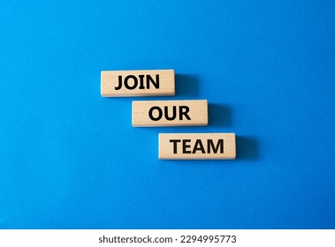 Join our team symbol. Wooden blocks with words Join our team. Beautiful blue background. Business and Join our team concept. Copy space. - Shutterstock ID 2294995773
