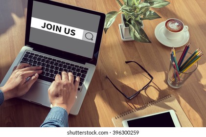 join us concept  man hand on table Business, coffee, Split tone - Powered by Shutterstock