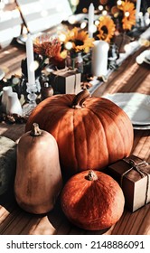 Join Us For A Thanksgiving Lunch. Shot Of A Table Set Up For A Thanksgiving Celebration At Home.