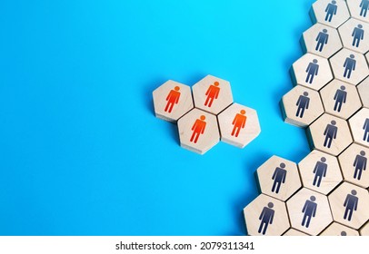 Joining a team into a company. Accession of a new management. Prospective staff expansion, a new branch of the business line. Hiring workers. Human resources renewal. Development and improvement - Shutterstock ID 2079311341