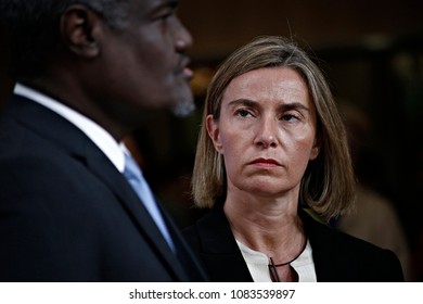 Joint Press Point EU Commissioner Federica Mogherini And Moussa Faki Mahamat, Chairperson Of The African Union Commission In Brussels, Belgium On May 15, 2017