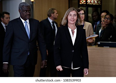 Joint Press Point EU Commissioner Federica Mogherini And Moussa Faki Mahamat, Chairperson Of The African Union Commission In Brussels, Belgium On May 15, 2017