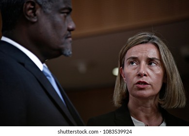 Joint Press Point EU Commissioner Federica Mogherini And Moussa Faki Mahamat, Chairperson Of The African Union Commission In Brussels, Belgium On May 15, 2017