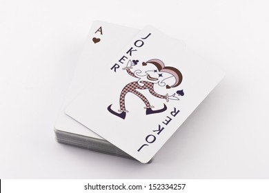 joker on poker cards isolated