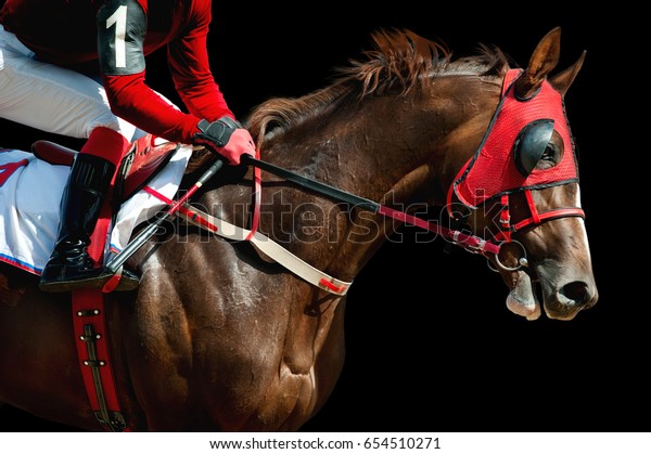 Download Jokey On Thoroughbred Horse Red Mask Stock Photo Edit Now 654510271 PSD Mockup Templates