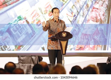 Joko Widodo President Of Indonesia In National Working Meeting Chamber Of Commerce And Industry In Indonesia At Ritz Hotel Mega Kuningan Jakarta On October 2017.