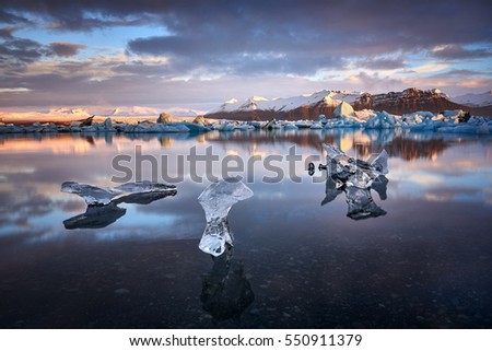 Jokulsarlon lagoon, Beautiful cold landscape picture of icelandic glacier lagoon bay, Iceland