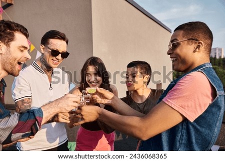 Similar – Image, Stock Photo Group of young people having fun in summer party