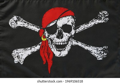 Jolly Roger pirate flag close-up - Shutterstock ID 1969106518