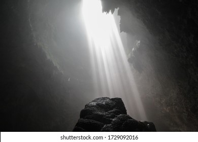Jomblang cave known as light of heaven, located in Semanu, Gunung Kidul Regency. It’s a 90-minute drive from the center of Yogyakarta.