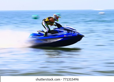 Jomtien Beach, Pattaya. Unidentified Jetski Racing, 7-10 December 2017, Thai Airways International JET SKI WORLD CUP 2017 At Jomtien Beach, Pattaya, Thailand.