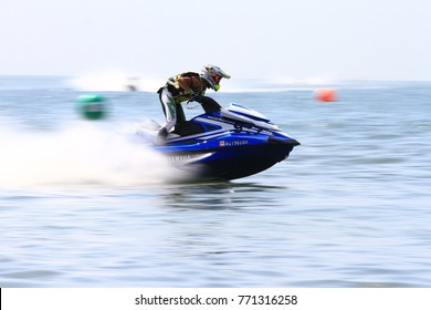 Jomtien Beach, Pattaya. Unidentified Jetski Racing, 7-10 December 2017, Thai Airways International JET SKI WORLD CUP 2017 At Jomtien Beach, Pattaya, Thailand.