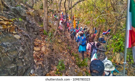 Jomtong ,Chiang Mai, Thailand  March 11 2015 : People doing  meditation by walking and sitting meditation  for willpower to control their  mind.in the forest  at  Doi Intanone mountain.

 - Shutterstock ID 1098780323
