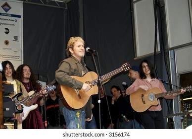 Jon Anderson of Yes along with the Paul Green School of Rock kids perform at the Earth Day celebration in Grand Central Station in Manhattan.
