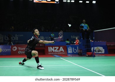 Jonatan Christie From Indonesia In Action Blibli Indonesia Open 2018 At Istora Senayan, Jakarta, Indonesia. July 03 2018.