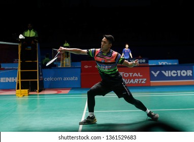 Jonatan Christie Of Indonesia In Action On Day Five Of The Badminton Malaysia Open At Axiata Arena On April 06, 2019 In Kuala Lumpur, Malaysia