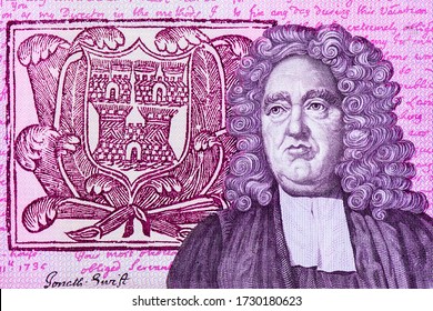 Jonathan Swift, Portrait from Ireland 10 Pounds 1976 Banknotes.

