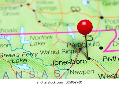 Jonesboro Pinned On A Map Of Arkansas, USA
