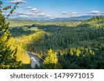 Jonsrud viewpoint forests and the Sandy river landscape panorama Oregon state.